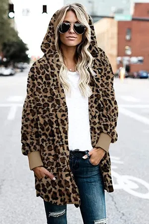 New Zilcremo Women Fuzzy Cardigan Winter Hooded Jacket Open Front Fleece Coat Outwear with Pockets, Sz M!